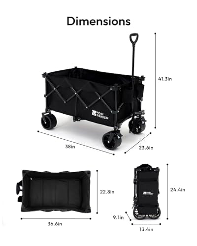 MOBI GARDEN 330Lbs Collapsible Folding Wagon Cart with Wheels 190L Capacity - color: Obsidian Black, size: 190L