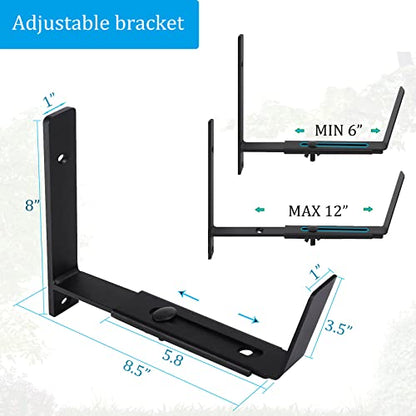 Flower Window Box Bracket Adjustable Planter Box Bracket 4 Pack,Heavy Duty Wall Mount Flower Box Holder for Planter Box Depth (Front to Back) 6 to 12 Inches, Black