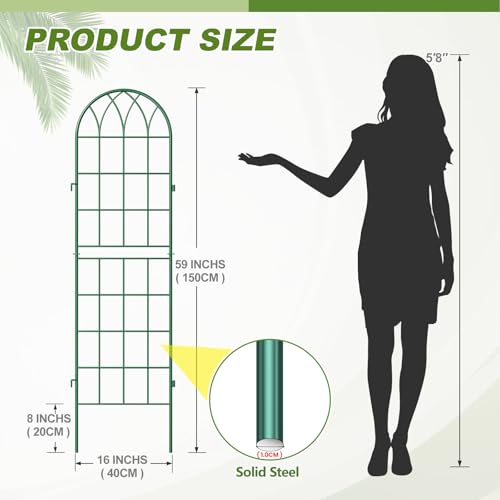 DoCred 4 Pack Garden Trellis for Climbing Plants, 59 Inch Metal Trellis - color: Green, size: 59''H x 16''W/4 Pack