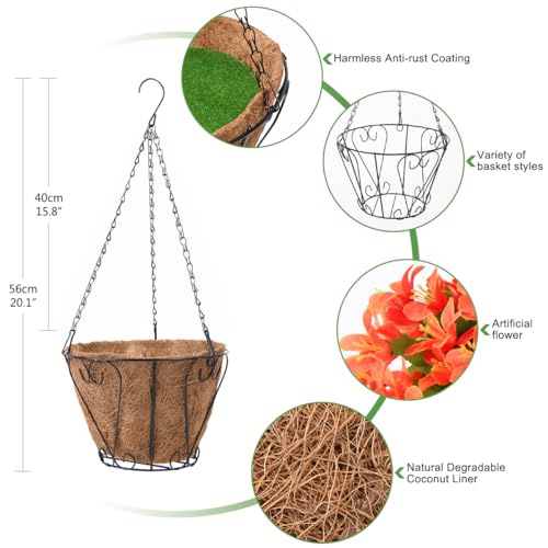 INQCMY Fake Hanging Flowers with Basket Artificial Violet for Outdoor - color: Orange