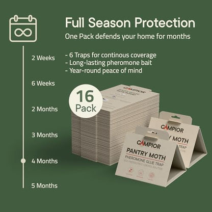Pantry Moth Traps with Pheromones (16 Pack) – Non‑Toxic, Odor‑Free Sticky Glue Traps for Pantry Moth Treatment & Prevention, Targets Web‑Spinning Food Moths, for Kitchens & Food Storage - size: 16-pk Pantry