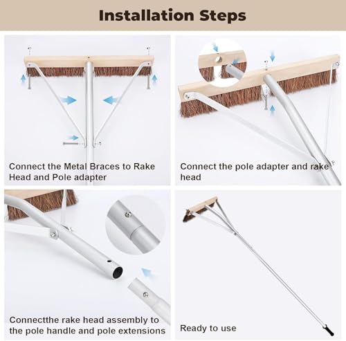 Leaf Roof Brush with Gloves, Roof Rake Remove Leaves, Adjustable 5-21ft Roof Cleaning Brush Tool for Shingles, Corrugated, Solar Panel, Lightweight Long Handle Extension Aluminum Poles Broom (21FT)