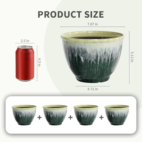 8Inch Plastic Glazed Plant Pots for Plants with Drainage for Home Garden - color: Green Glaze