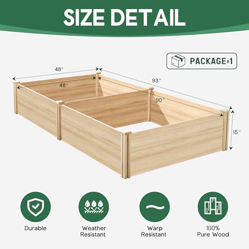 AMERLIFE 8x4 Ft Wood Raised Garden Bed, Durable 15 Inch Depth Planter Box for Vegetables, Herbs, and Flowers, Ideal for Outdoor Gardening with Open Base - size: 8 x 4 x 1.25 ft