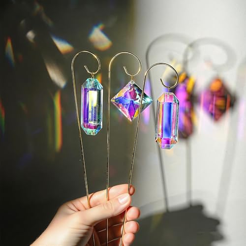 7 Pcs AB Colored Crystal Suncatcher Small Trellis Golden Plant Potted Stake - color: 7 Pack AB