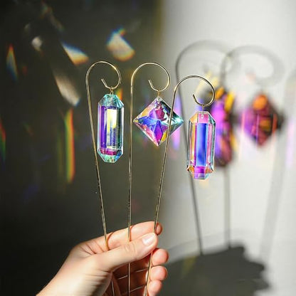 7 Pcs AB Colored Crystal Suncatcher Small Trellis Golden Plant Potted Stake - color: 7 Pack AB