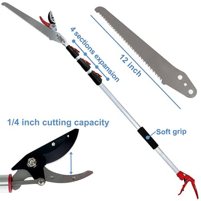 4 Section Extendable Tree Pruner & Pole Saw with Cut and Hold