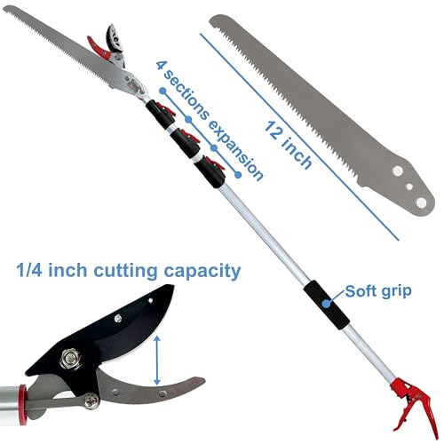 4 Section Extendable Tree Pruner & Pole Saw with Cut and Hold