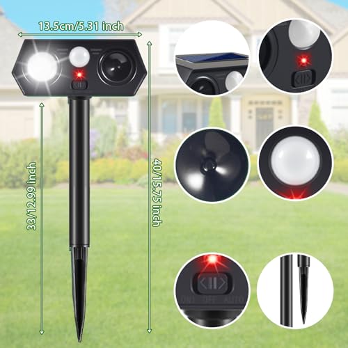 Solar Animal Repellent Outdoor 4 Pack, Ultrasonic Deer Deterrent Devices with Motion Sensor & Flashing Lights, Waterproof Solar Powered Cat Repellent for Garden Yard Squirrel Raccoon Skunk Rabbit Dog