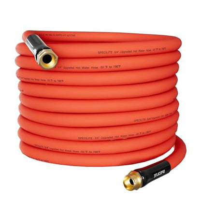 SPECILITE 3/4" x 50FT Hot/Cold Rubber Garden Water Hose, -50℉-190℉, Red - color: 3/4"ID Red, size: 50ft