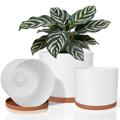 GARDIFE 3 Pack Cylinder Planter Set 10/9/8 Inch White Indoor Plant Pots - color: White-brown