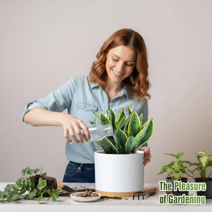 10/9/8 Inch Plant Pots 3 Pack, with Drainage Hole & Saucers - color: Matte White&brown