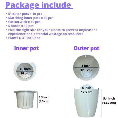LaLaGreen Wall Planter for Indoor Plants (5in, 10 Pack) White Self-Watering - size: 5" (12.5 cm)