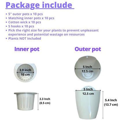 LaLaGreen Wall Planter for Indoor Plants (5in, 10 Pack) White Self-Watering - size: 5" (12.5 cm)