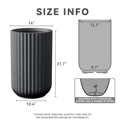 Kante Large Round Column Black Concrete Planter 21.7" Tall, Outdoor - color: Black, size: 14"w x 21.7" h