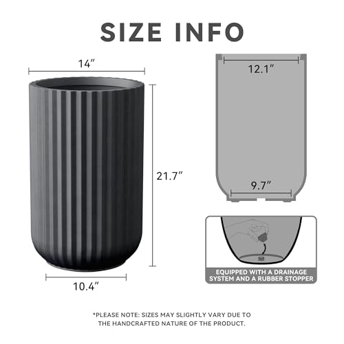 Kante Large Round Column Black Concrete Planter 21.7" Tall, Outdoor - color: Black, size: 14"w x 21.7" h