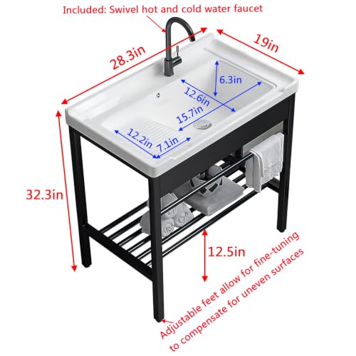 Freestanding Laundry Utility Sink with Washboard - color: A_Utility Sink_Black
