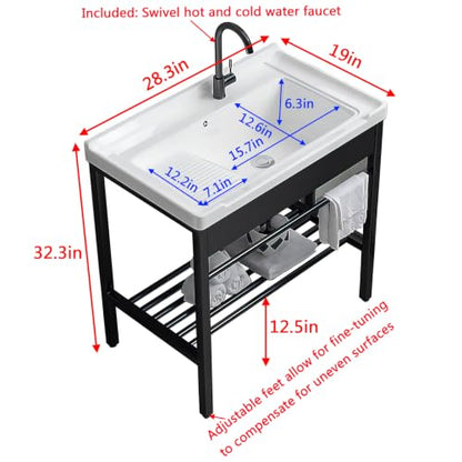 Freestanding Laundry Utility Sink with Washboard - color: A_Utility Sink_Black