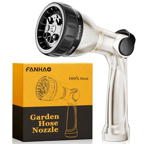 FANHAO Metal Thumb Control Garden Hose Nozzle Heavy Duty, 8 Spray Patterns - color: Silver