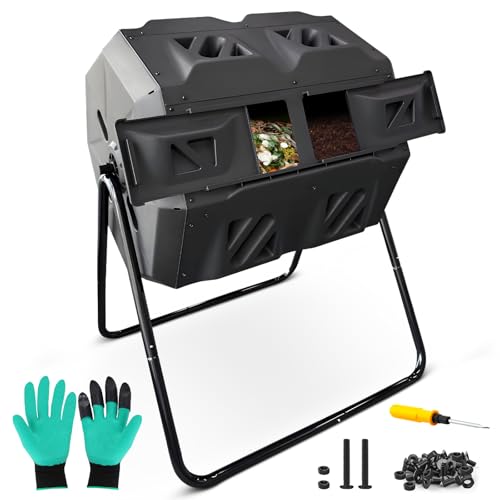 43 Gallon Dual Chamber Compost Tumbler - Outdoor Rotating Composting Bin with Easy-Turn System & Aeration - BPA-Free Large Garden Waste Bin for Kitchen Scraps & Yard Manure - Weather-Resistant - size: 43 Gallon