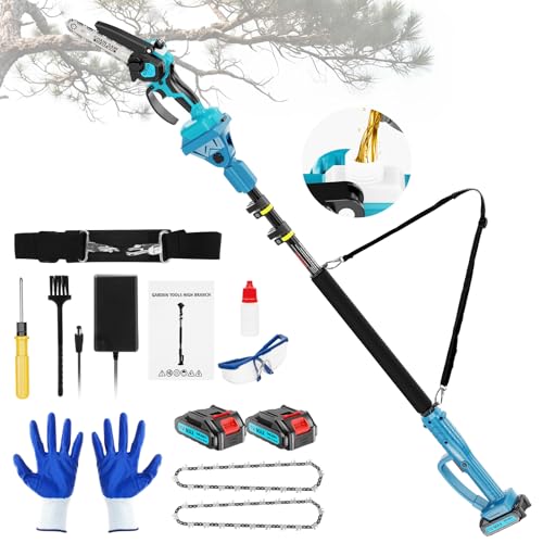 2-in-1 6 IN Electric Pole Saw & Mini Chainsaw, Cordless Battery Pole Saws for Tree Trimming, 21V Cordless Battery Chainsaw Powered with 2 Batteries, Lightweight Tree Trimming Tool for Small Branches - color: Blue02
