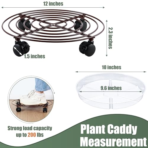 6 Packs Large Metal Plant Caddy with Wheels 12" Rolling Plant Stands Heavy-duty Wrought Iron Plant Roller Base Pot Movers Plant Saucer on Wheels Bronze - color: Bronze, size: 12 inches