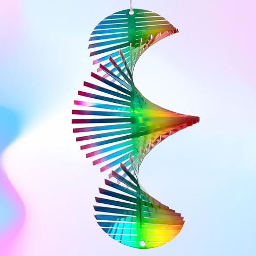 Aoedelyart Rainbow Wave Wind Spinners Outdoor Hanging Decor,Rainbow Helix Mini Wind Spinners for Yard and Garden Ornaments Gifts,7In Stainless Steel Reflective Wind Spinner Yard Art Wind Sculpture - color: 005-rainbow Wind Spinner