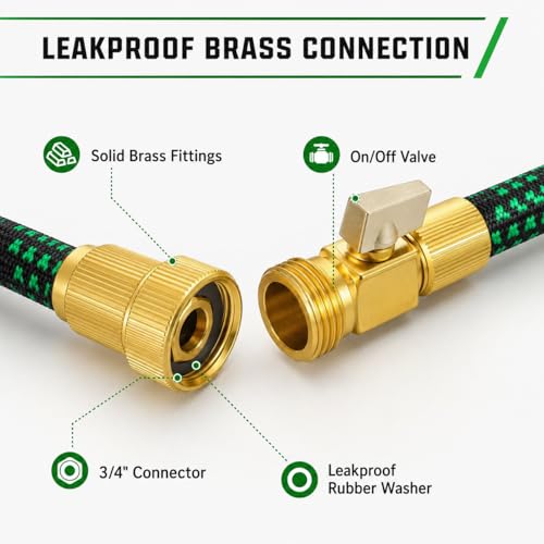 100 FT Premium Non-Expanding Garden Hose Ultra Lightweight, 100FT Watering Hose with 10 Function Nozzle, Kink & Tangle-Free, Leakproof & Pressure Resistant for Yard/Lawn/Camping (Black&Green) - color: Black&Green, size: 100FT