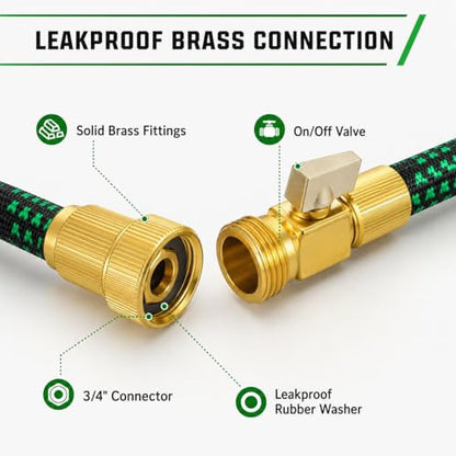 25 FT Premium Non-Expanding Garden Hose Ultra Lightweight, 25FT Watering Hose with 10 Function Nozzle, Kink & Tangle-Free, Leakproof & Pressure Resistant for Yard/Lawn/Camping (Black&Green) - color: Black&Green, size: 25FT