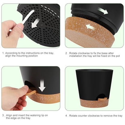 YNNICO Indoor Self Watering Planters with Drainage Holes and Saucers, 8, 7, 6.5, 6, 5.5, 5 Inches, Black, 6 Pots - color: Black, size: 8+7+6.5+6+5.5+5 inch