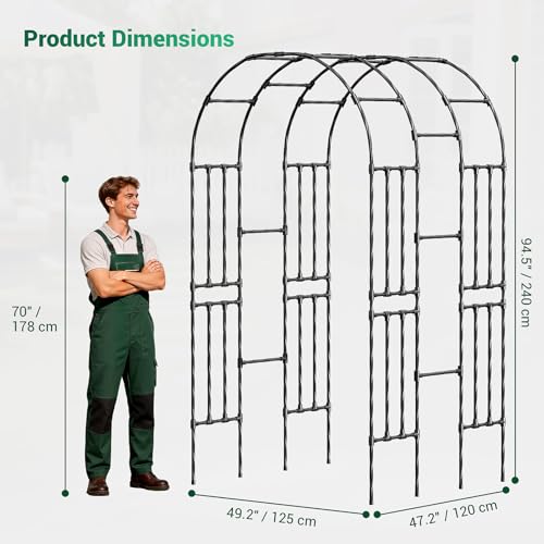 Miory Garden Arch Trellis for Climbing Plants Outdoor, 3.9x7.9ft Steel with PE Coating, Garden Archway for Vegetable, Vines, Wedding Arbor (Black) - size: 3.9x7.9 ft