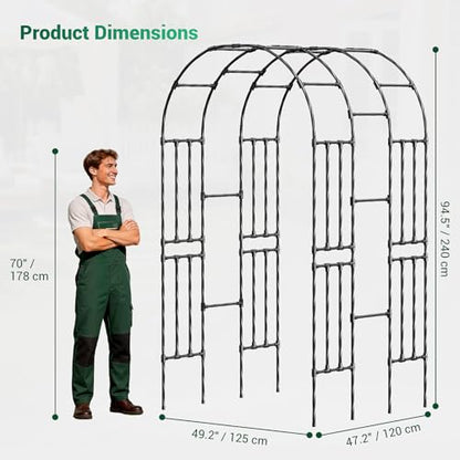 Miory Garden Arch Trellis for Climbing Plants Outdoor, 3.9x7.9ft Steel with PE Coating, Garden Archway for Vegetable, Vines, Wedding Arbor (Black) - size: 3.9x7.9 ft