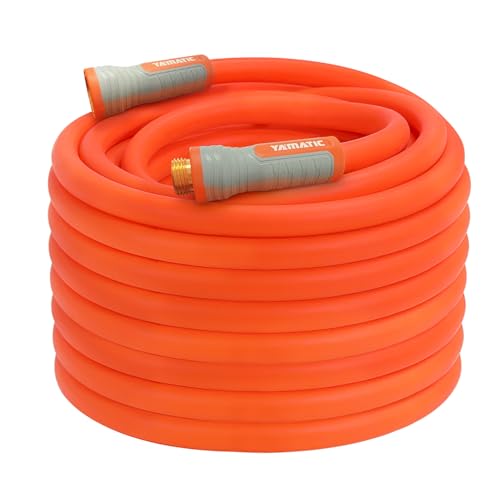 YAMATIC Flexible Garden Hose 5/8" x 75ft, 360° Swivel Handle, Burst 600 PSI - color: Orange, size: 75' (feet) Male to Female with Swivel