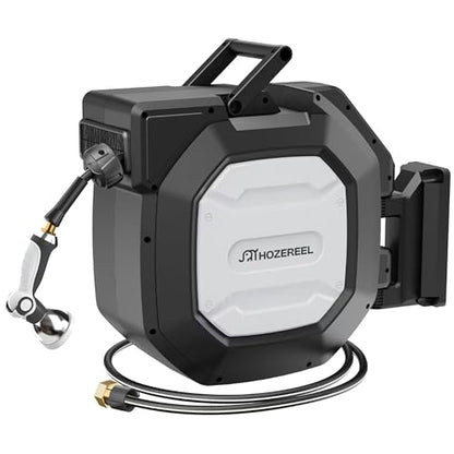 5/8" x 100 ft Heavy Duty Retractable Garden Hose Reel Black - color: Black & White, size: 5/8" 100 FT