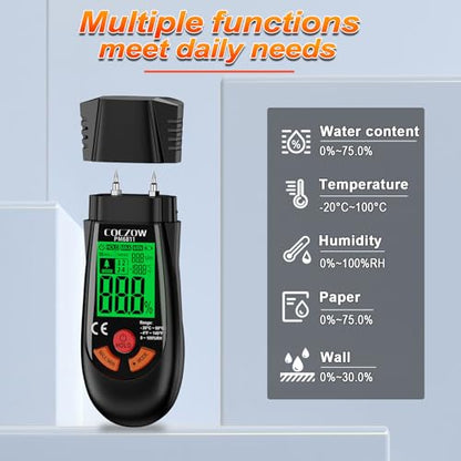 Wood Moisture Meter with Temperature and Humidity Measurement – Ideal for quickly measuring moisture content in logs, paper, plywood, plaster walls, floor coverings, and other materials. - color: Black Red