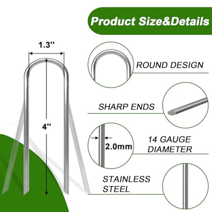AAGUT U Shaped Garden Stakes 4 Inch, Galvanized Landscape Staples for Tube - size: 4" x 80 Pcs