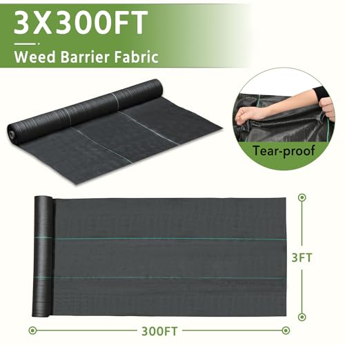 Pattiumo Weed Barrier Fabric 3x300FT Landscape Fabric 3.2oz Weed Barrier Fabric Heavy Duty for Landscaping Fabric Garden Fabric Weed Barrier Weed Blocker Garden Bed Cover, Commercial Driveway - size: 3x300 FT