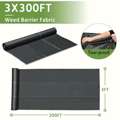Pattiumo Weed Barrier Fabric 3x300FT Landscape Fabric 3.2oz Weed Barrier Fabric Heavy Duty for Landscaping Fabric Garden Fabric Weed Barrier Weed Blocker Garden Bed Cover, Commercial Driveway - size: 3x300 FT