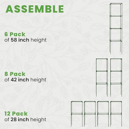 6 Pack 58" Square Tomato Cages for Garden - Large Tomato Trellis Stakes - size: 6 Pack, 58 Inches