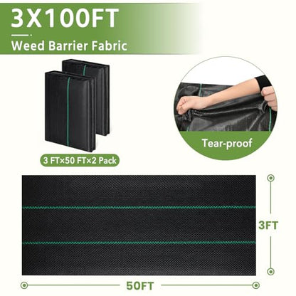 Pattiumo Weed Barrier Fabric 3x100FT Landscape Fabric 3.2oz Weed Barrier Fabric Heavy Duty for Landscaping Fabric Garden Fabric Weed Barrier Weed Blocker Garden Bed Cover, Commercial Driveway - size: 3x100 FT