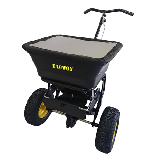 Fertilizer Spreader, Walk-Behind Push Broadcast Spreader - All Season, 100lb Capacity, 13in All-Terrain Pneumatic Tires, Grate/Cover/Enclosed Gearbox, for Seed/Fertilizer/Salt/Snow Melt