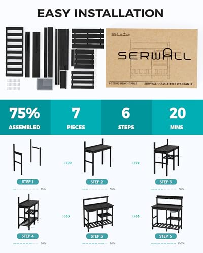 SERWALL Outdoor Potting Bench with Removable Sink,Gardening Table,Black