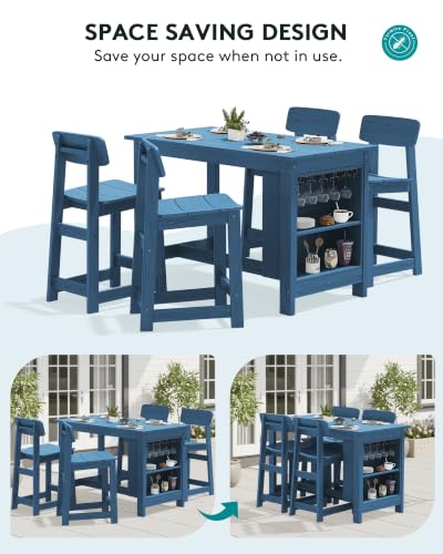 SERWALL Outdoor HDPE Counter-Height Bar Stools Set of 2, Blue - color: Blue, size: 2 Bar Stools