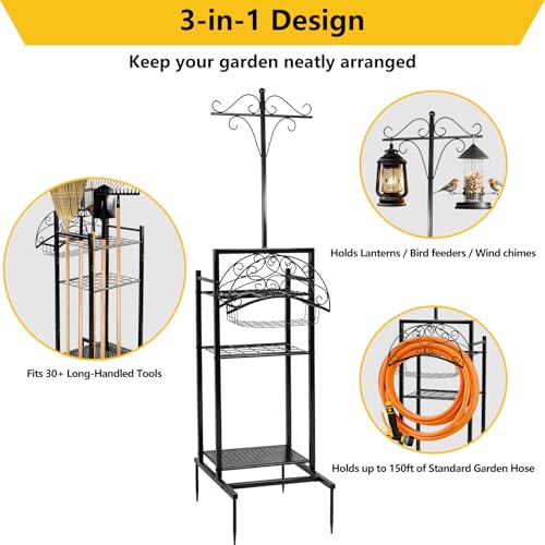 3-in-1 Garden Hose Holder with Tool Organizer