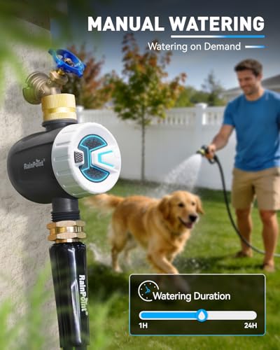 RAINPOINT WiFi Water Timer, Sprinkler Timer for Garden Hose, Smart Automatic Irrigation System with Brass Inlet for Yard, Lawn, APP Remote Control via 2.4Ghz WiFi and Bluetooth - color: Gray