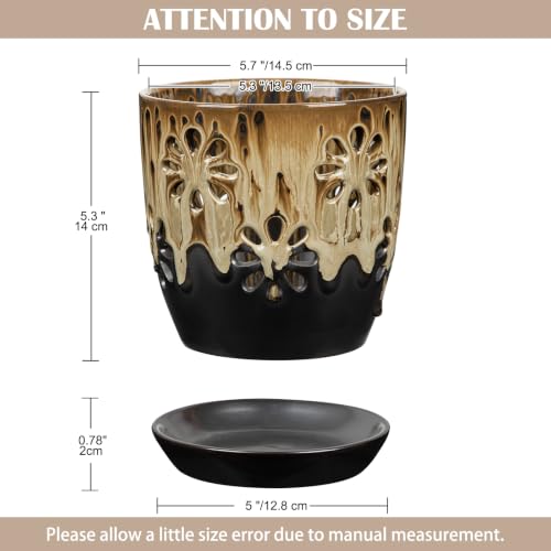 6 inch Orchid Pots with Holes Brown Black Ceramic Orchid Pot for Repotting - color: Brown&black
