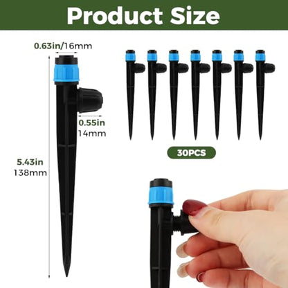 30 PCS Drip Irrigation Emitters with Stakes, 1/4 in Push-to-Connect Drippers, Adjustable 360° Water Output for Garden and Plant Watering(Color:Bule) - color: Bule