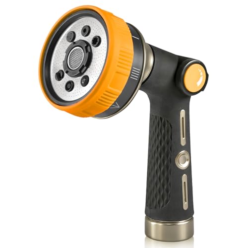 RAINPOINT Hose Sprayer Nozzle Heavy Duty - 8 Spray Patterns Garden Hose Nozzle with Adjustable Flow Control for Watering Plants, Washing Cars,Washing Pets, Thumb Control (Yellow) - color: Yellow