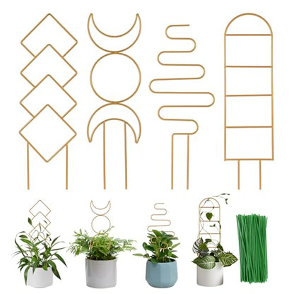 Wellsign 16inch Indoor Plant Trellis for Potted Plants - size: Gold-Metal-Trellis01