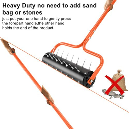 21" Rolling Lawn Aerator, 45 Preassembled Spikes, Only Needs 3-5 Minutes to Assemble, No Looseness, Good Package, 75" Long Handle with Quick Clip Connections, U-Shape Construction - Orange. - size: Orange